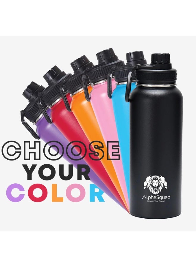 ALPHASQUAD 40Oz / 1200Ml Vacuum Insulated Flask, Double Walled Thermolab Series Stainless Steel Sports Water Bottle With Straw Lid, 2 Lids Included, Hot Cold Thermos, Sports Bottle (Purple) - Image 4